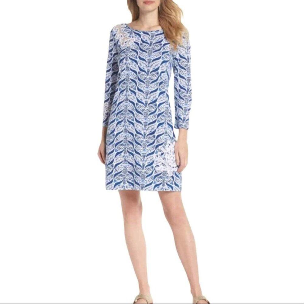 Lilly Pulitzer Marlowe Dress A Mermaids Tale Boatneck 3/4 Sleeve Navy/White S